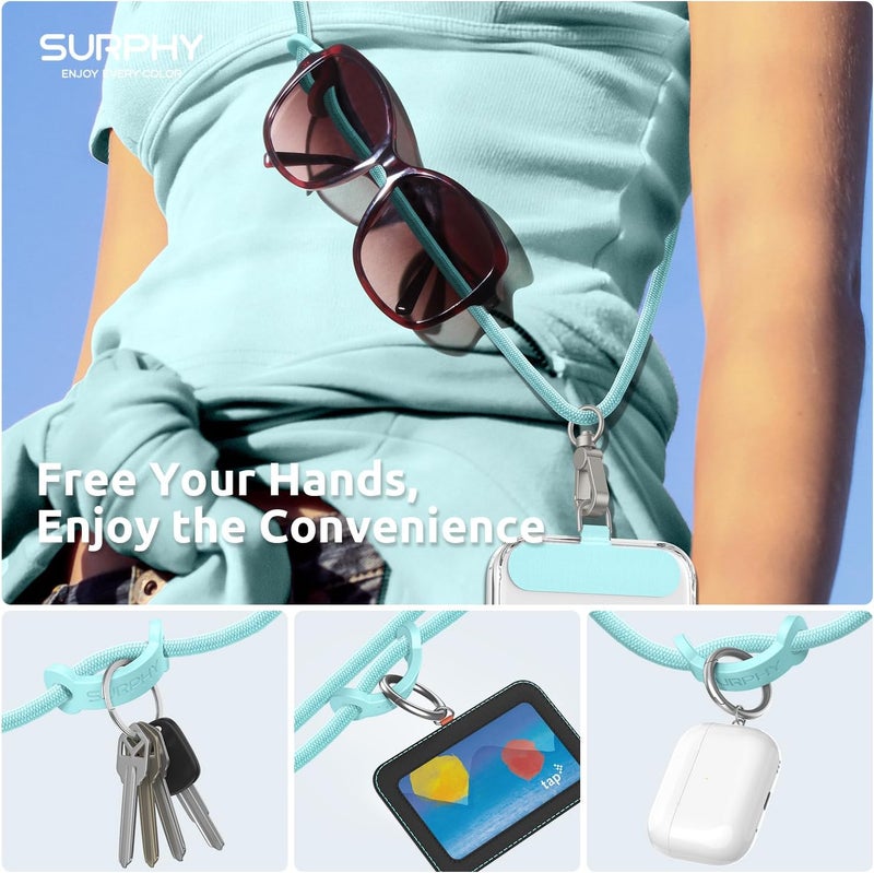 SURPHY Phone Lanyard, Adjustable Phone Strap Crossbody with 2 Pack Cell Phone Tether Tab, Premium Metal Buckles, Skin-Friendly, Universal Cell Phone Lanyard Crossbody for Women and Men, Limpet Shell - Image 2